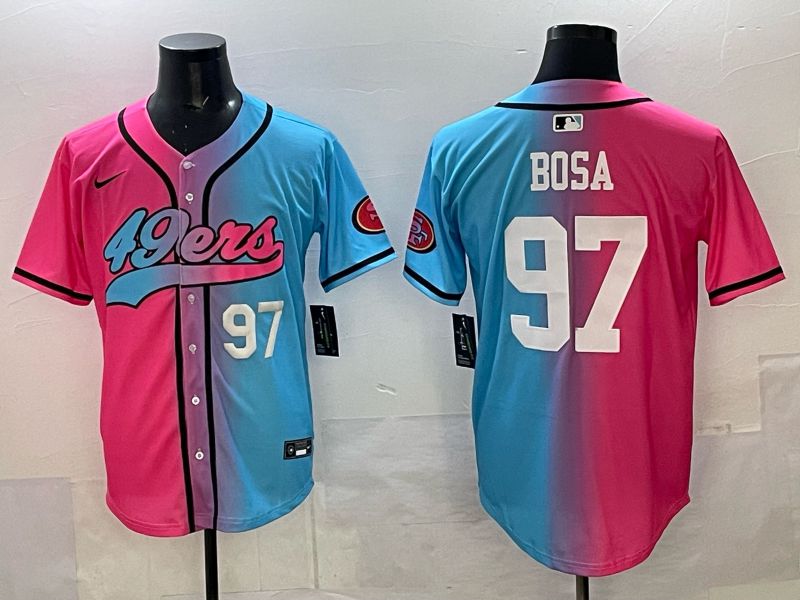 Men 2025 San Francisco 49ers #97 Bosa Pink Blue Nike Limited NFL Jersey 02